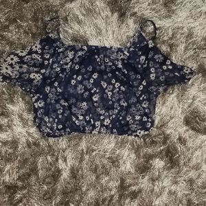 Hollister sheer navy crop top w/ spaghetti straps